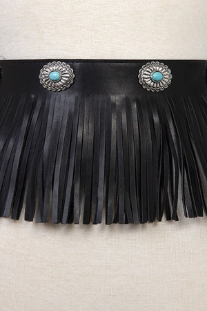 FRINGE CONCHO GEM FAUX LEATHER WAIST BELT