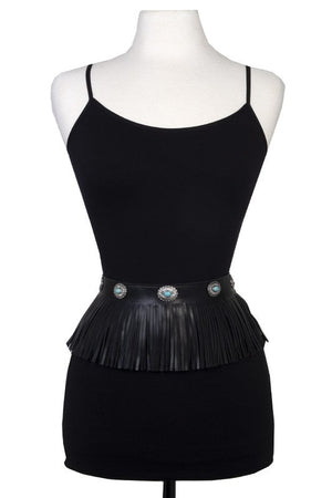 FRINGE CONCHO GEM FAUX LEATHER WAIST BELT