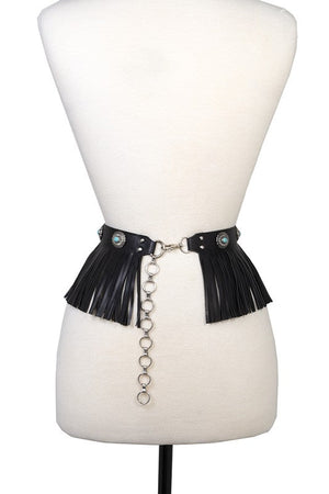 FRINGE CONCHO GEM FAUX LEATHER WAIST BELT