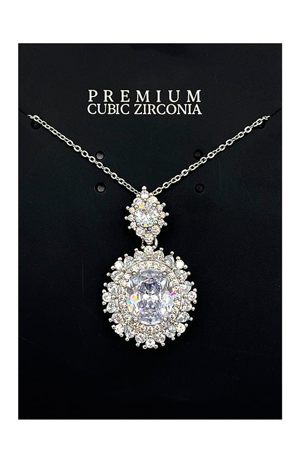 Oval Framed Cubic Zirconia Pendant Necklace