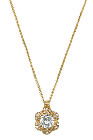 Cubic Zirconia Floral Pendant Necklace