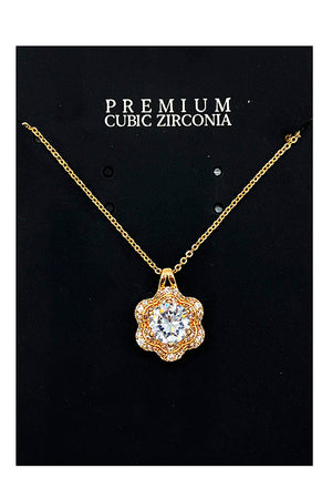 Cubic Zirconia Floral Pendant Necklace