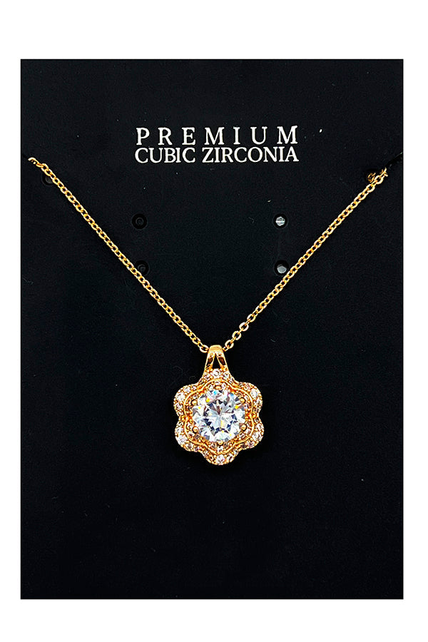 Cubic Zirconia Floral Pendant Necklace