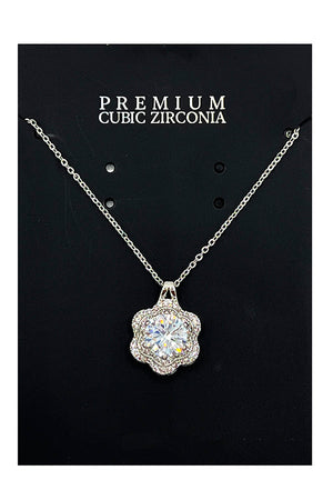 Cubic Zirconia Floral Pendant Necklace