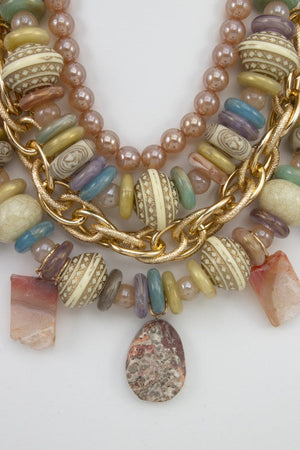 Layered Gemstone Bead Statement Necklace Set