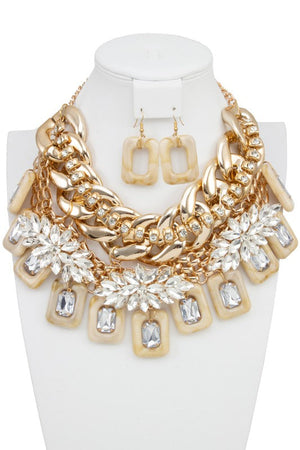 Crystal Gem Acetate Ornate Statement Necklace Set