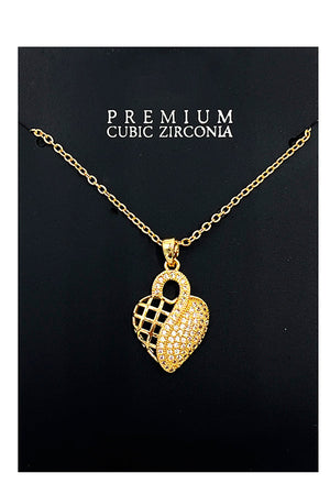 Half CZ Heart Pendant Necklace