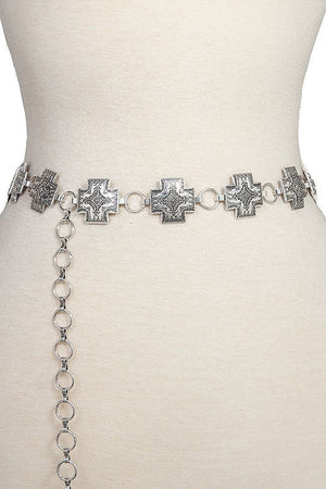 Cross Etched Link Chain Belt