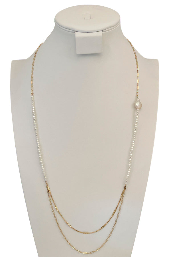 Pearl Bead Chain Pendant Long Necklace
