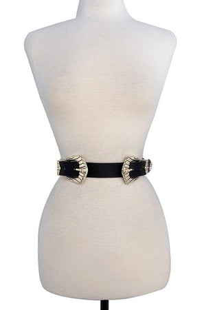 Line Etched Double Bluckle Fashion Belt