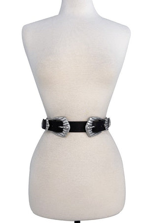 Line Etched Double Bluckle Fashion Belt