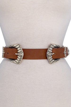 Line Etched Double Bluckle Fashion Belt