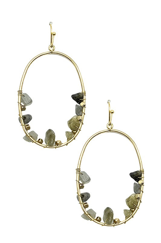 Nugget Wire Gem Oval Drop Earring