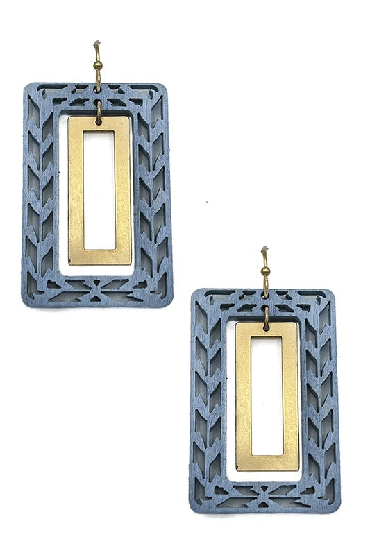 Wood cut out rectangle earring