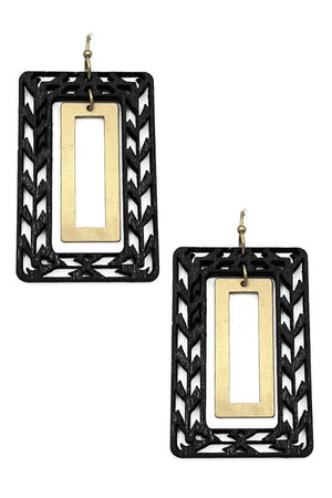 Wood cut out rectangle earring