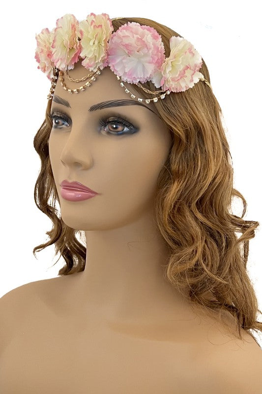 Floral Rhinestone Pearl Drapped Headchain