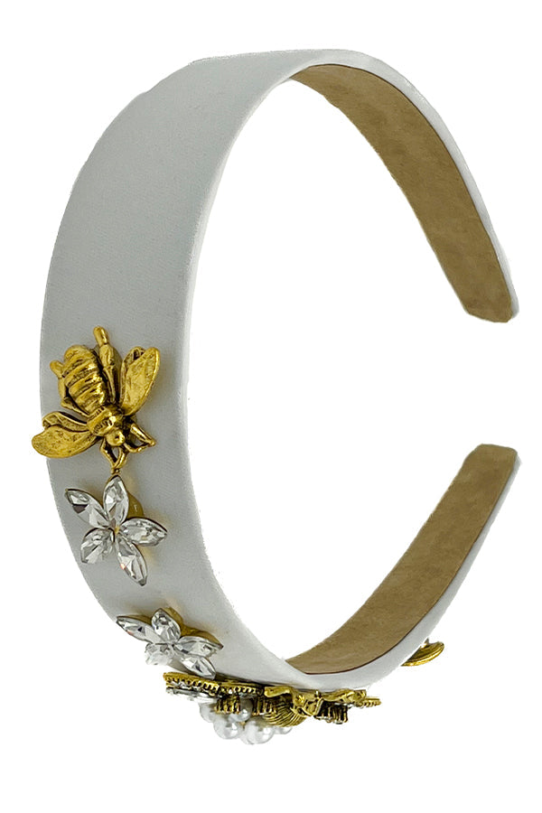 Crystal Pearl Gem Bee Floral Accent Headband