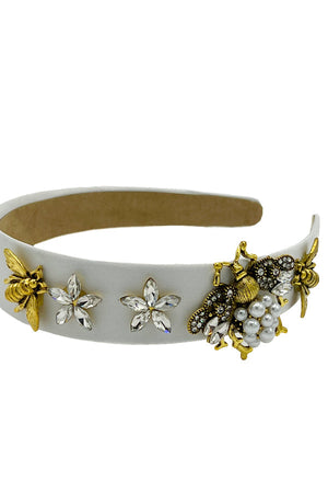 Crystal Pearl Gem Bee Floral Accent Headband