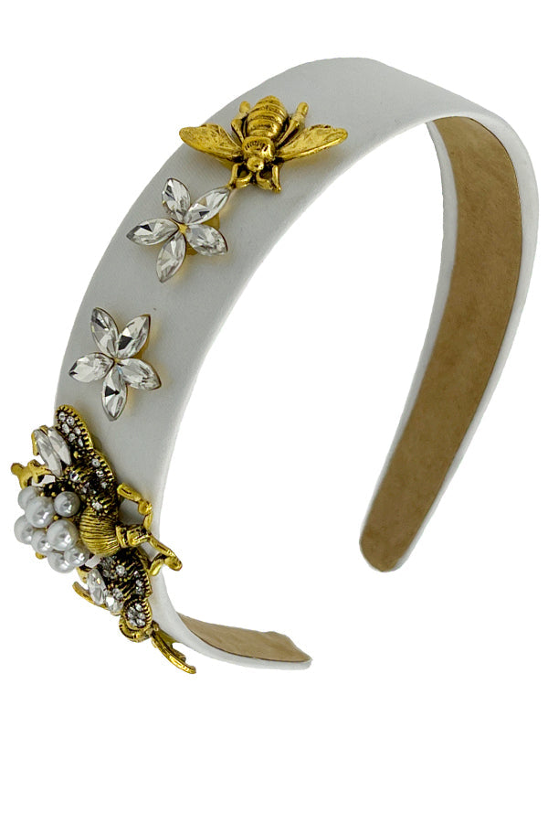 Crystal Pearl Gem Bee Floral Accent Headband