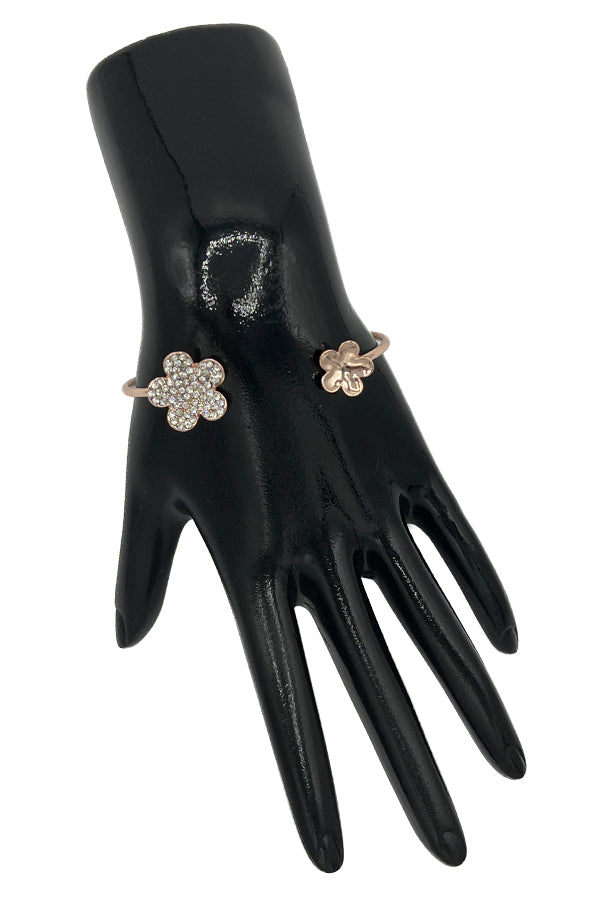 Rhinestone Pave Floral Tip Cuff Bracelet