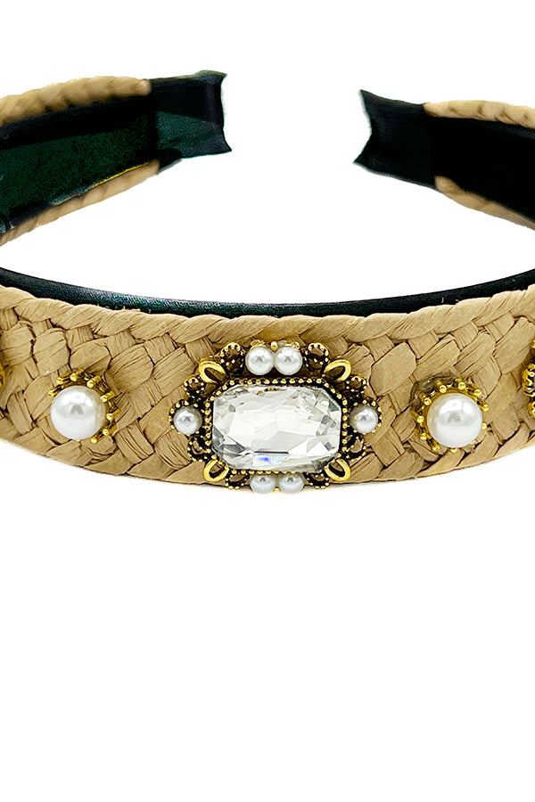 Faceted Pearl Gem Acent Woven Headband