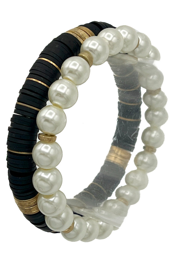 Pearl Rubber Disk Bracelet Set