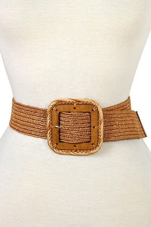 Rounded  Square Buckle Fashion Straw Belt