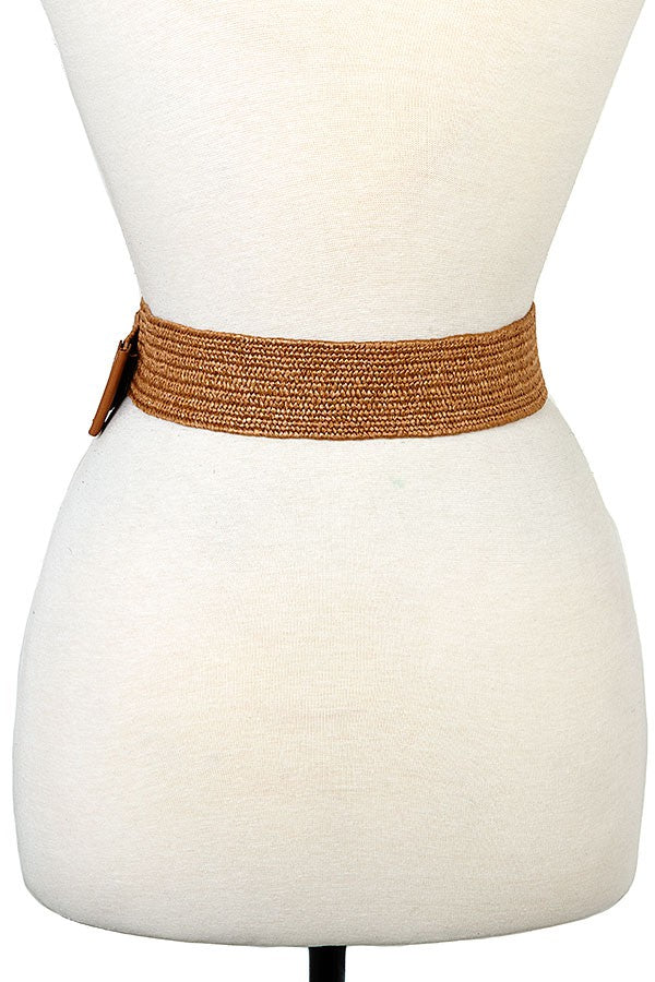 Rounded  Square Buckle Fashion Straw Belt