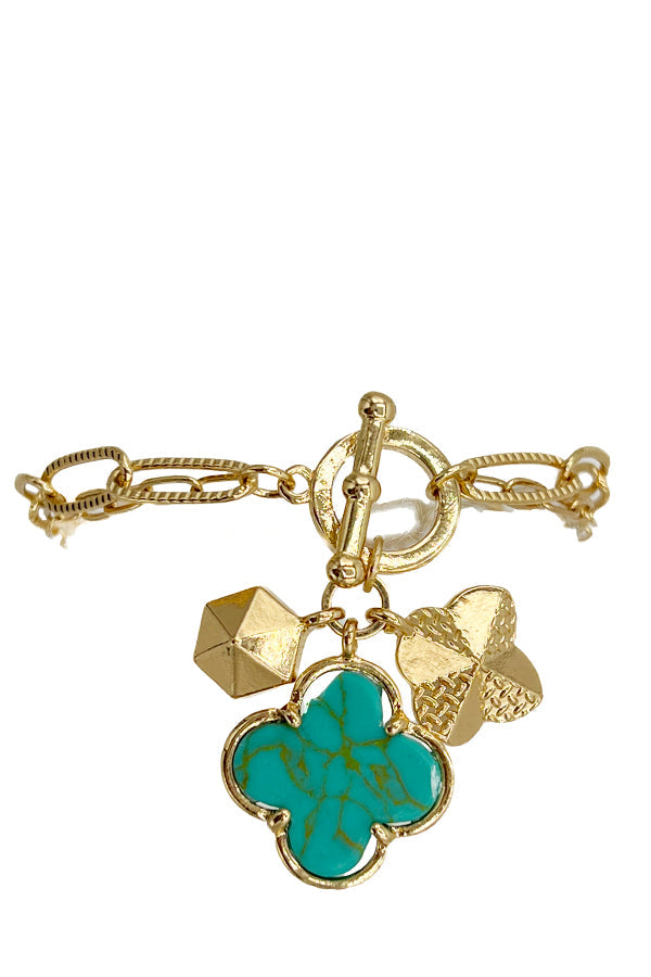 Semi Precious Clover Chain Bracelet