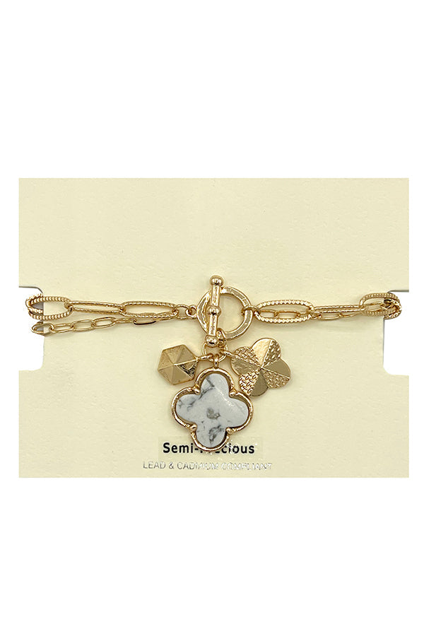 Semi Precious Clover Chain Bracelet