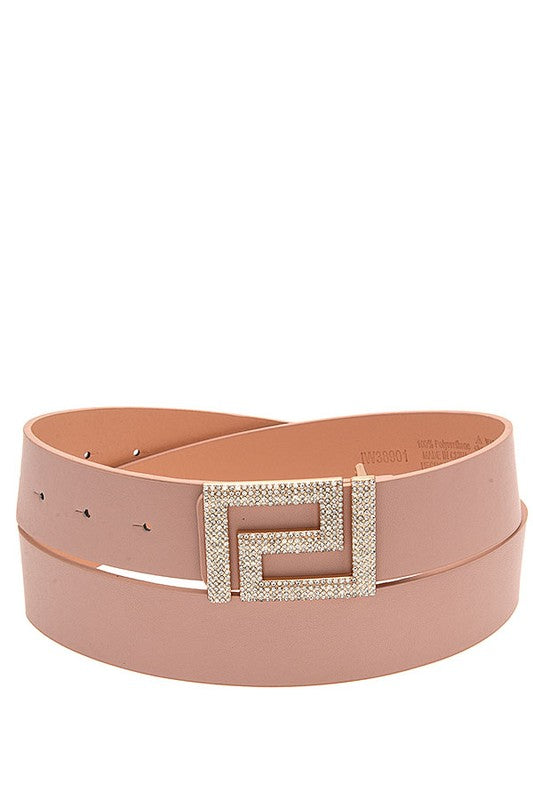 RHINESTONE PAVE BUCKLE FASHION FAUX LEATHER BELT