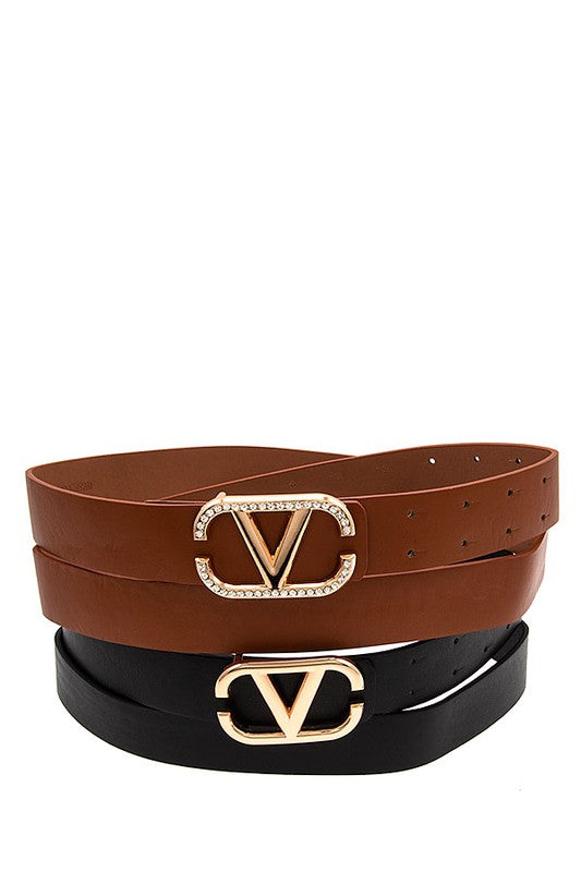 V FRAMED BUCKLE FASHION BELT SET