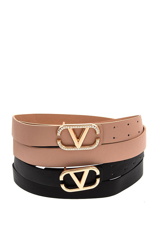 V FRAMED BUCKLE FASHION BELT SET