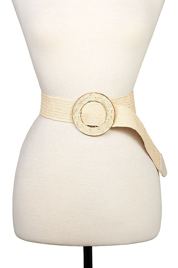 Round Buckle Fashion Straw Belt