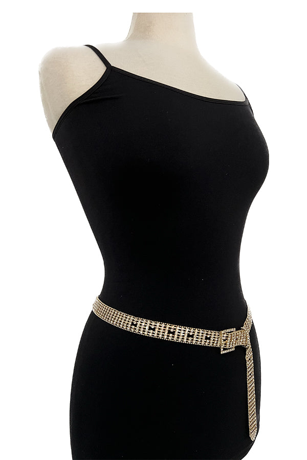 Rhinestone Pave Square Buckle Belt