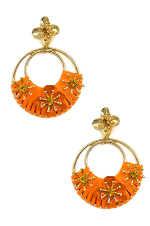 Round Woven Floral Accent Drop Earring