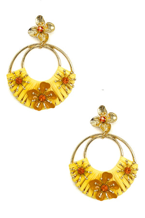 Round Woven Floral Accent Drop Earring