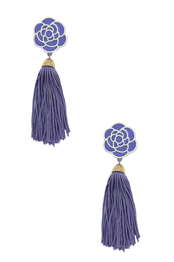 Floral Bead Accent Dangle Tassel Earring