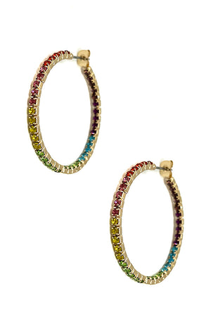 Multi Color Stone Hoop Earring