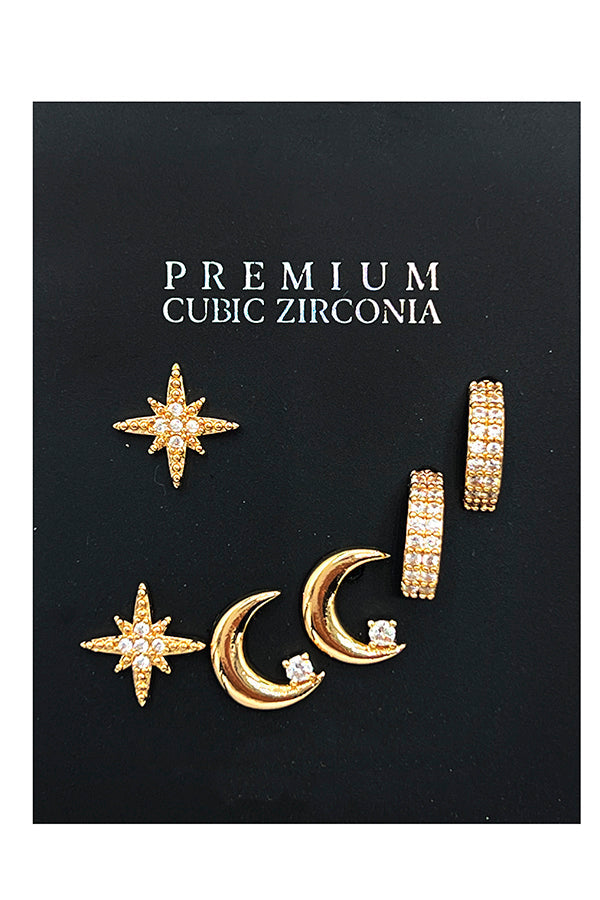 Moon Star Cubic Zirconia Mix Earring Set