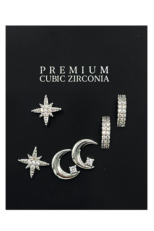 Moon Star Cubic Zirconia Mix Earring Set