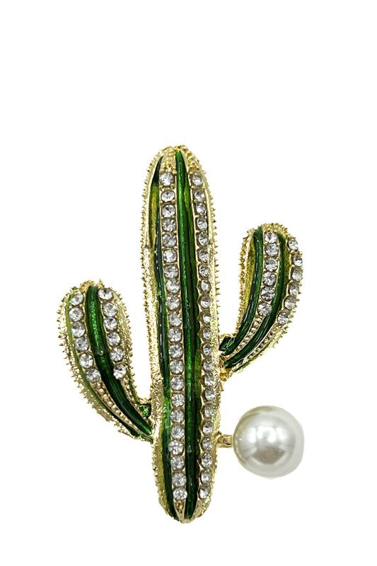 Cactus Pearl Gem Accent Brooch