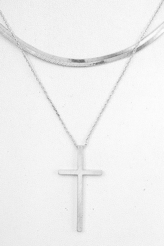 FLAT CHAIN CROSS PENDANT NECKLACE SET