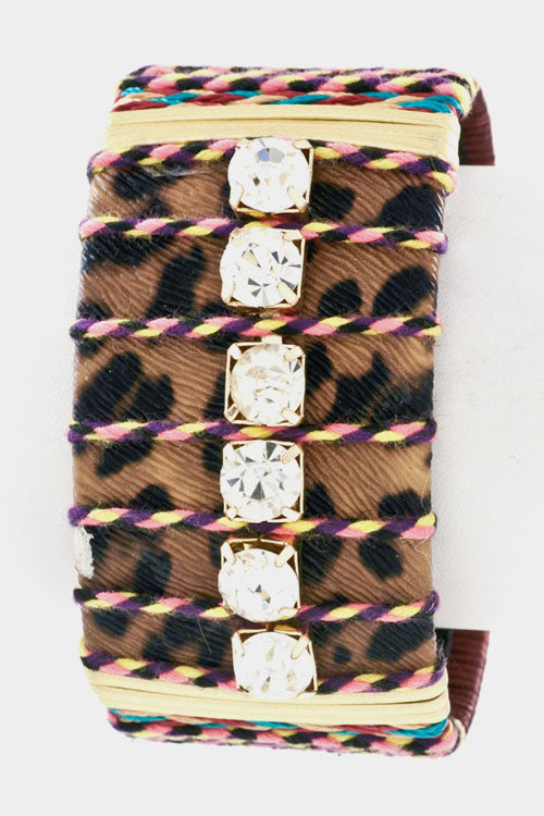 Animal Print with Crystal Accent Cuff  Bracelet / CA