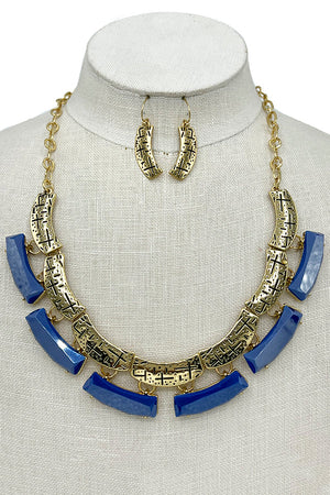 Faceted Stone Link Etched Metal Necklace Set