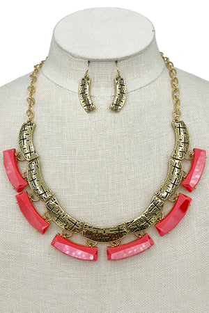 Faceted Stone Link Etched Metal Necklace Set