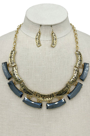 Faceted Stone Link Etched Metal Necklace Set