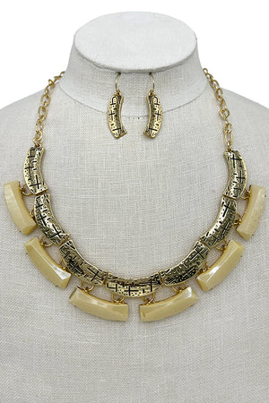 Faceted Stone Link Etched Metal Necklace Set