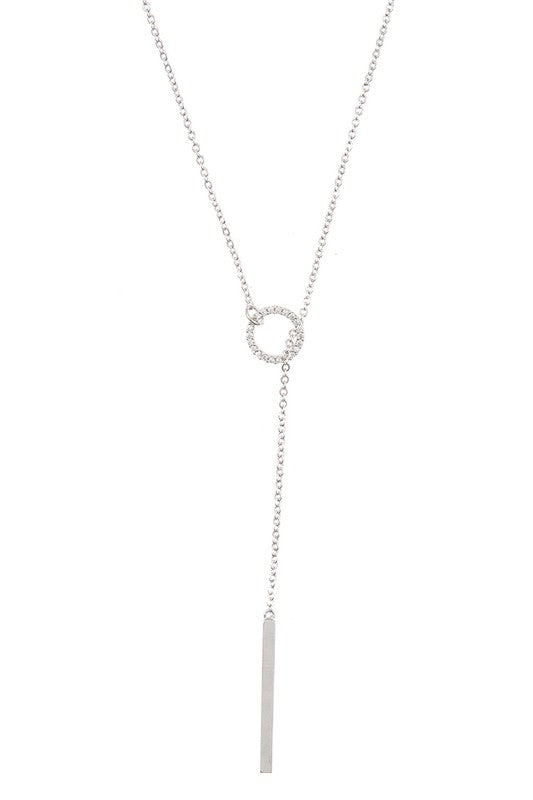 CZ Stone Ring and Bar Drop Pendant Necklace
