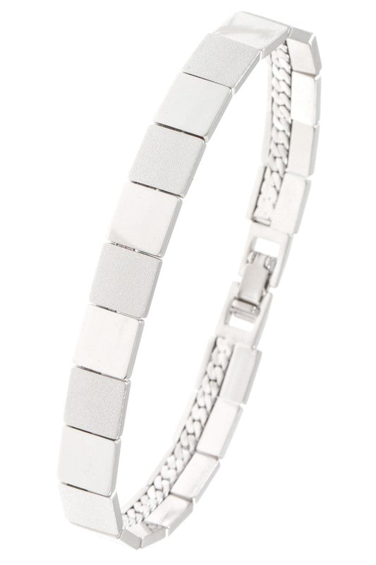 Silver Square Link Metal Clasp Bracelet